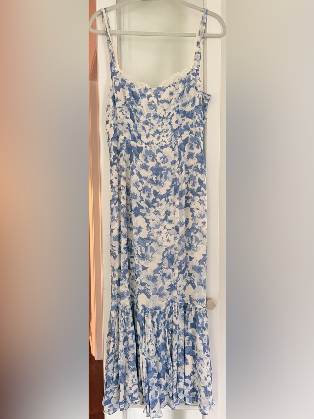 Reformation Cream and Blue Floral Dress